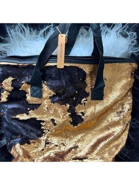 Justin and Taylor Gold Black Sequin Tote Bag